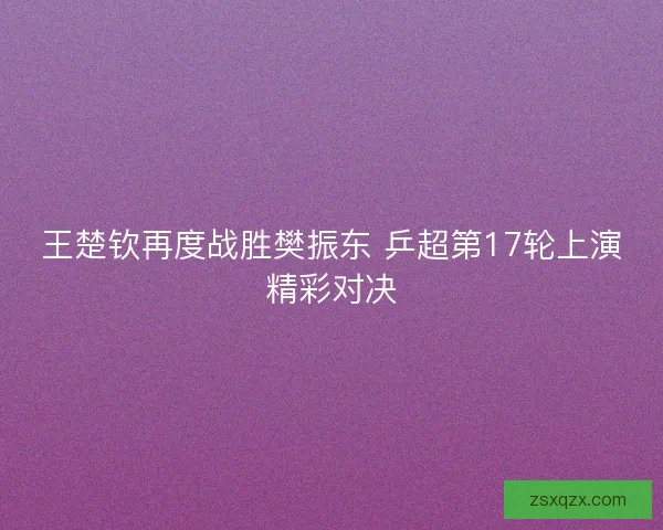 王楚钦再度战胜樊振东 乒超第17轮上演精彩对决