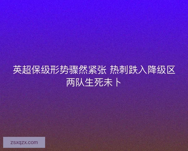 英超保级形势骤然紧张 热刺跌入降级区两队生死未卜
